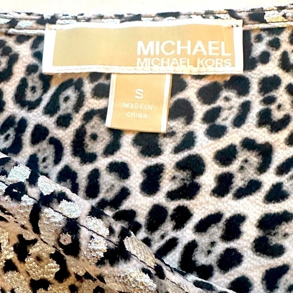 MICHAEL Michael Kors Black and Silver Leopard Print Blouse‎